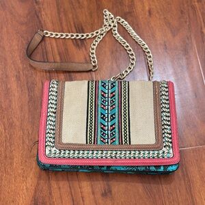 Aldo Red and Cream Crossbody Bag with Chain Detail